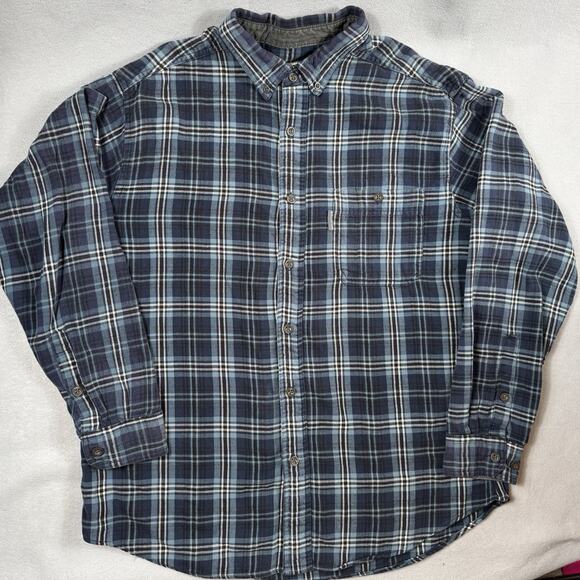 Woolrich Mens L Blue Tartan Plaid Flannel Shirt 100% Cotton Outdoor Workwear - Picture 2 of 12